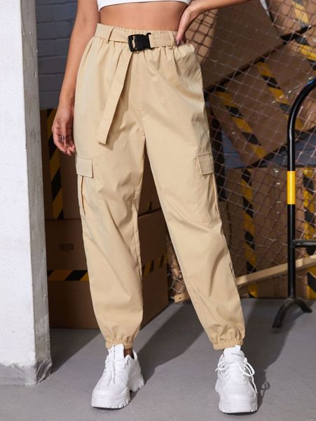 

flap pocket belted cargo pants t0y9#, Black;white
