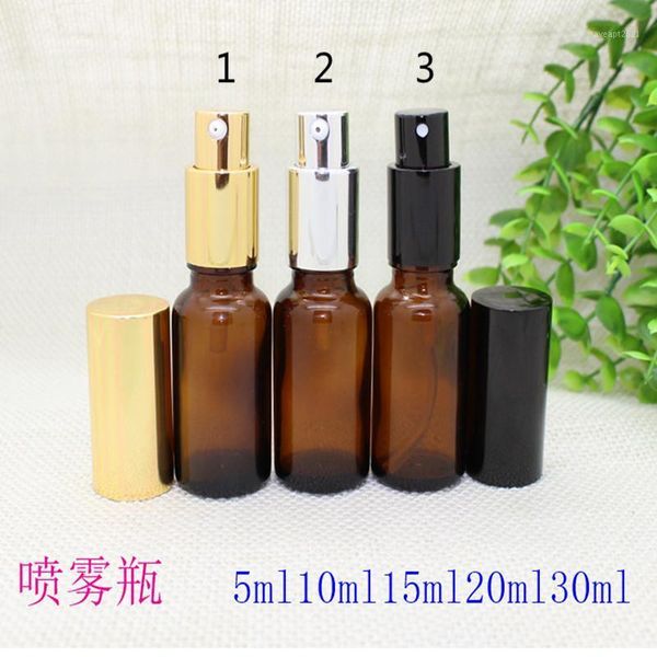 

100ps 50ml atomizer bottle glass essential oil vial sprayer empty for perfume with silver golden black lid storage bottles & jars