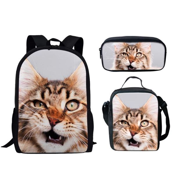 

backpack kuiliu cute cat pat 3d print women men travel 3pcs set school bags for teenage girls boys animals lunch bag pen case
