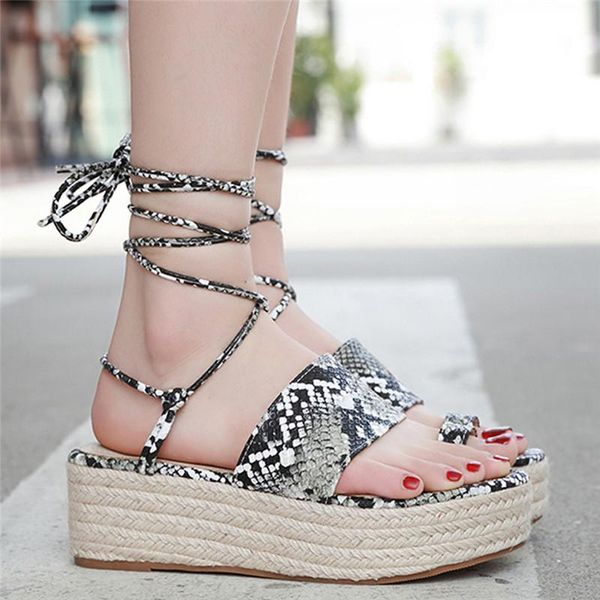 

summer women's snake platform sandals fashion cross bandage wedges thick-bottomed high heels casual #40, Black
