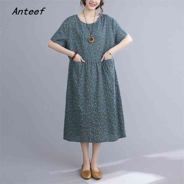 

short sleeve plus size cotton vintage floral dresses for women casual loose woman summer dress elegant clothes sundress 210517, Black;gray