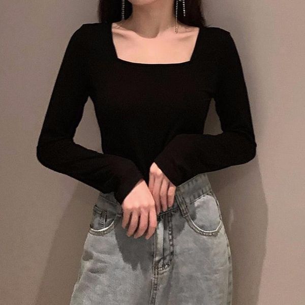 

women's sweaters pullover solid women autumn winter korean square neck slim knitted sweater office lady long sleeve basic jumper top, White;black