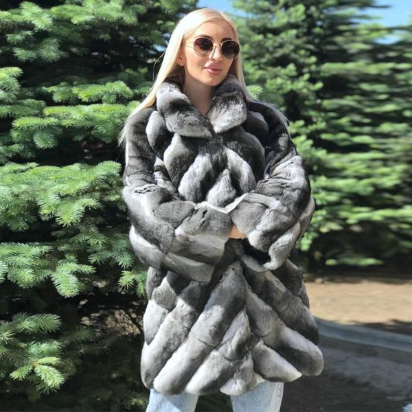 

women's fur & faux 2021 real rex coat lapel collar natural women overcoats whole skin jacket winter, Black