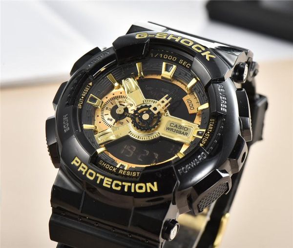

g style luxury mens ga 100 digital led black gold watches sport men outdoor electronic rubber shock dual display analog wrist watch montre h, Slivery;brown
