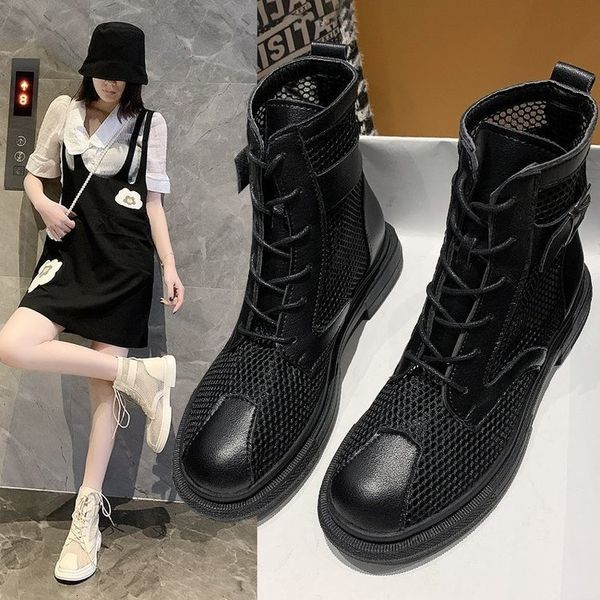 

boots women's ankle boots with breathable tissue, casual knitted shoes zipper and shoelaces, low heels, white, 39z3, Black