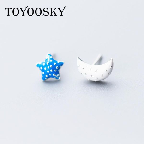 

stud toyoosky arrival real 925 sterling silver fairy tale star moon asymmetrical earrings for girl child fashion jewe, Golden;silver