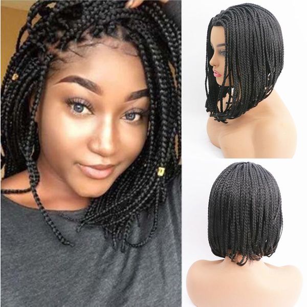 

women's black synthetic wigs african dirty braid three braided wig bobo short straight hair