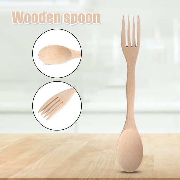 

forks 2 in 1 wooden double head flatware spoon and fork non-stick pan kitchen utensils utensilios de cocina drop-v12