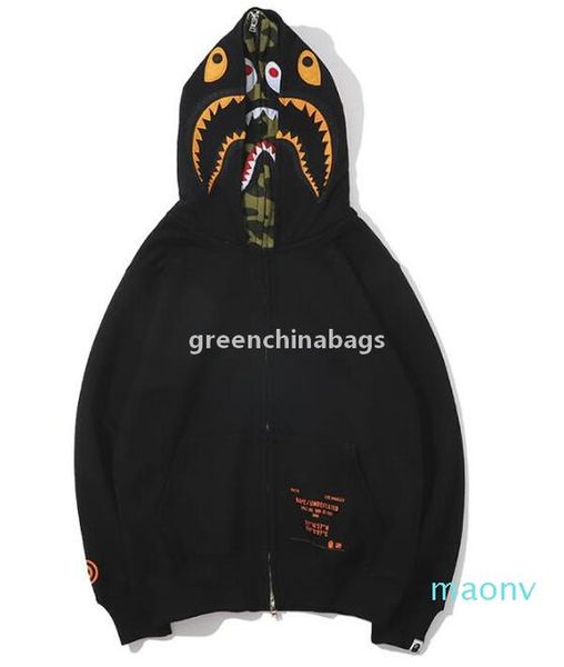 

sj men casual hooded coat autumn winter woollen thin style hoodie fashion shark head pattern hoodies causal hoodies, Black