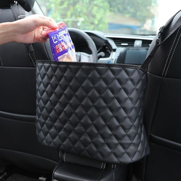 

car organizer seat storage net pocket handbag holder pu leather back bag luggage accessories