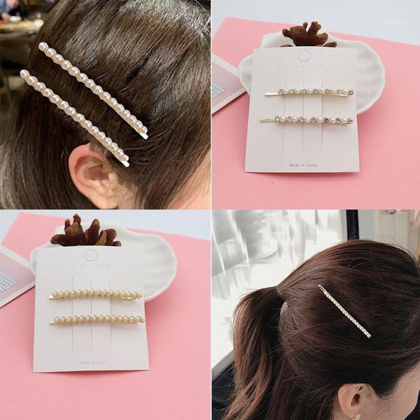 

2pcs/set rhinestone pearl hairpin girls' fashion style hair clips side styling accessories barette gift sale1