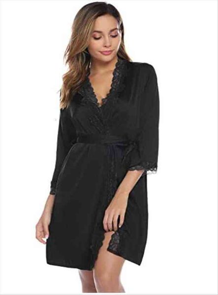 

lingerie plus size satin womens sleepwears lace black kimono intimate robe night gown women erotic underwear, Black;red