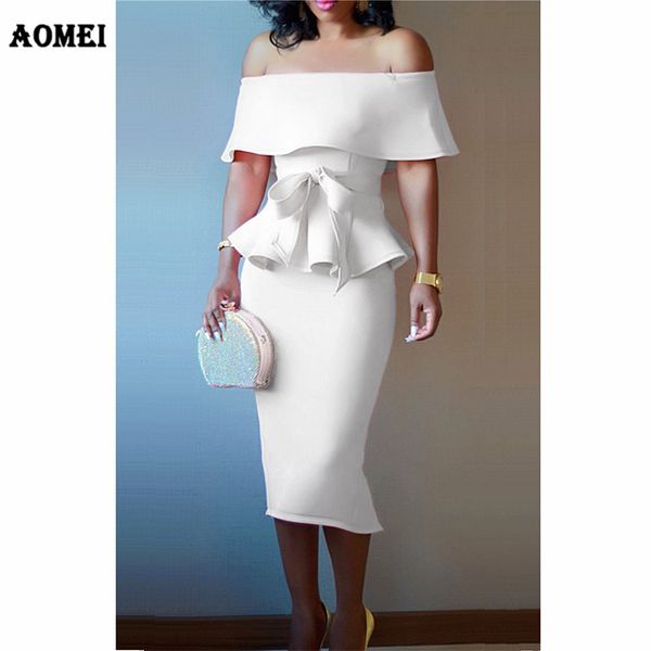 Abiti a due pezzi Donna Peplum Top con spalle scoperte con fasce Bodycaon Gonna tubino femminile Moda dimagrante Abbigliamento da lavoro elegante 210416