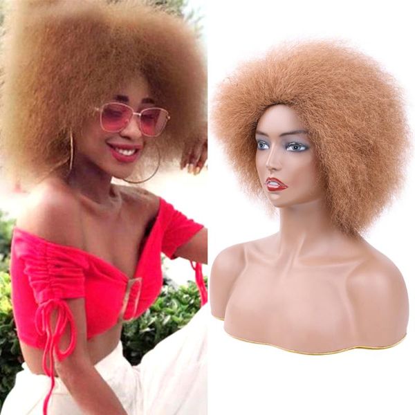 

synthetic wigs 6 inch short afro fluffy yaki straight hair wig brown black red kinky curly heat resistant