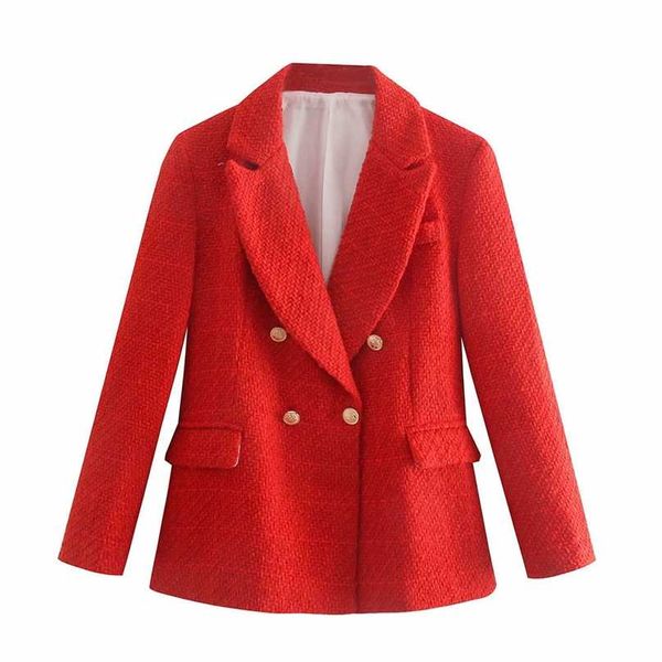 

za women fashion texture double breasted woolen check blazer coat vintage long sleeve pockets female outerwear chic veste 211019, White;black