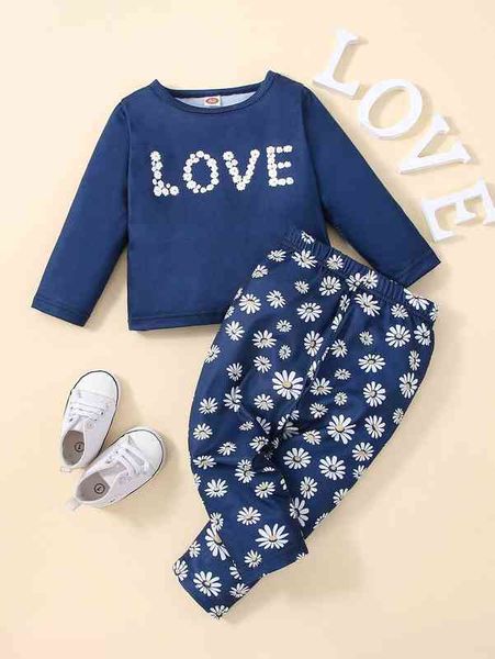 

baby daisy & letter graphic tee & leggings she, Blue