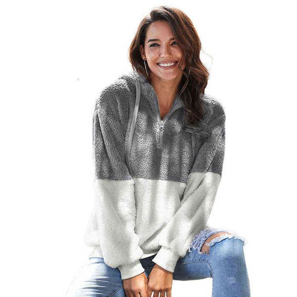 

shiying hoodie women's autumn winter 2021 zipper plush contrast color casual women, White;black