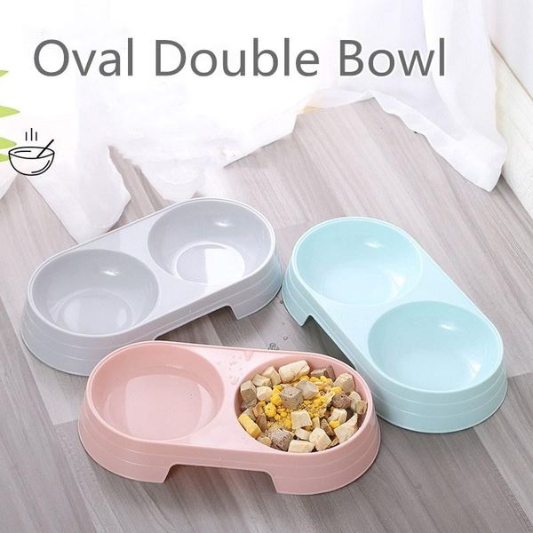 

macarone double pet bowl plastic puppy cat water drinking dish feeder feeding supplies small dog accessories bowls & feeders