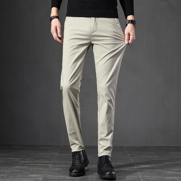 

men's pants autumn men 2021 casual trousers work skinny chino daily wear solid color spandex brand, Black
