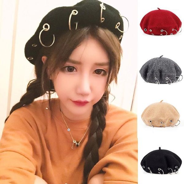 

berets fashion painter cap comfort beret colorful cashmere buckle hat outdoor warm beautiful women 1pcs more style, Blue;gray
