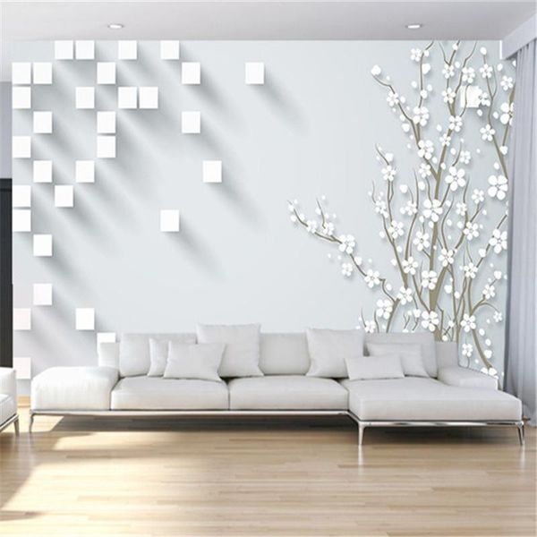 

wallpapers modern stereoscopic 3d mural plum flower po walls papers white block background for living room home decor