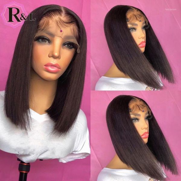 

t-part short bob lace front human hair wigs with baby brazilian non-remy middle part1, Black;brown