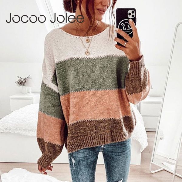 

winter vintage lantern sleeve hit color patchwork sweater elegant loose knitted pullover casual o neck jumpers 210428, White;black