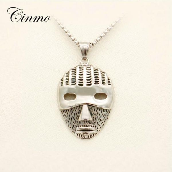 

pendant necklaces cinmo mystical head necklace retro magic mask shape stainless steel for men women fashion jewelry gift, Silver