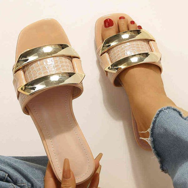 

slippers metal sequin fashion buckle design women soft sole simple sandals outdoor beach non slip new summer woman shoes 220304, Black