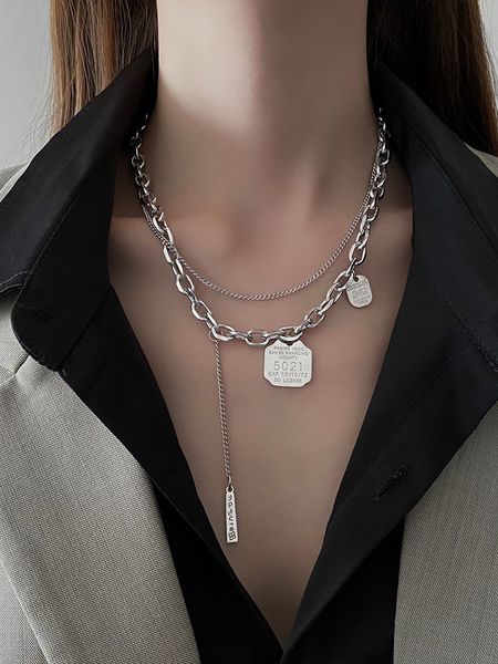 

round brand alphanumeric double-layer necklace exaggerated temperament pendant fashion personality cool style lady pendant, Black