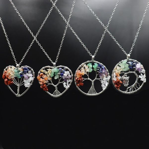 

pendant necklaces quartz natural stone chakra neckace tree of life necklace for women healing crystal reiki jewelry, Silver