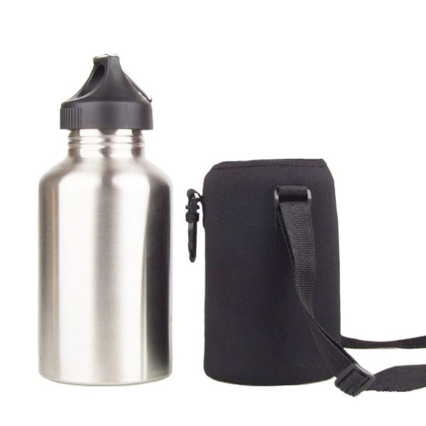 

stainless steel drinking water bottle cycling camping hiking silver outdoor travel portable sports thermal kettle