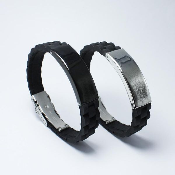 

cuff sport black silicone decorative pattern bracelets bangles men stainless steel jewelry geometric accessories bangle, White