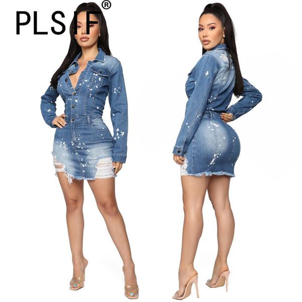 

european style denim dress long sleeve sheath party club jeans casual vestidos dresses, Black;gray
