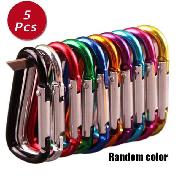 

outdoor gadgets 5pcs random colors aluminium alloy safety buckle keychain climbing button carabiner camping hiking hook sports tools