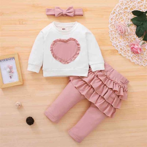 

baby girl clothes set solid pink long sleeve shirt and bow ruffles pants spring s outfits birthday 210806, White