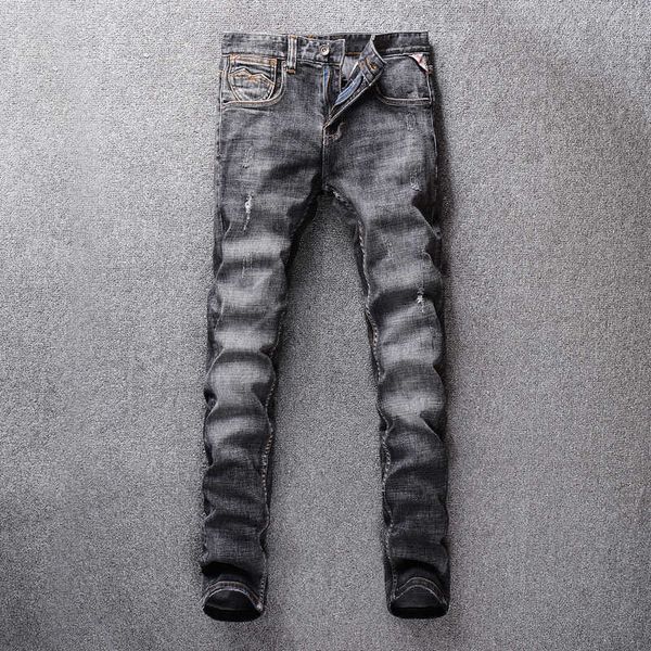 

italian style skinny jeans, men's, motorcycle clothes, dark blue, dirweimon brand