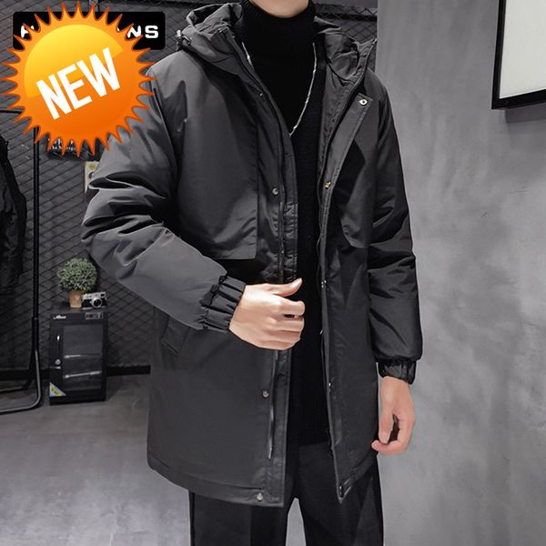 

2021 winter new hooded down jackets youth male short thickened warm cold-proof men white duck jacket clothing, Black