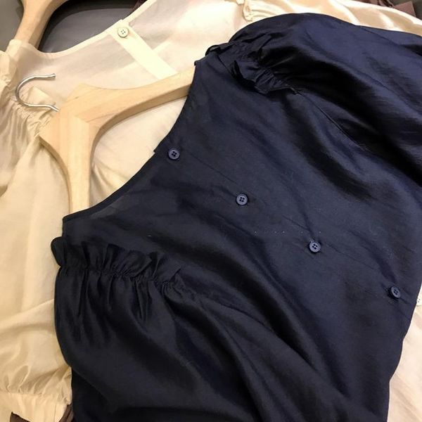 

women's blouses & shirts short sleeve blouse causal ruffle back buttons women shirt 2021 spring summer thin blusas femme, White