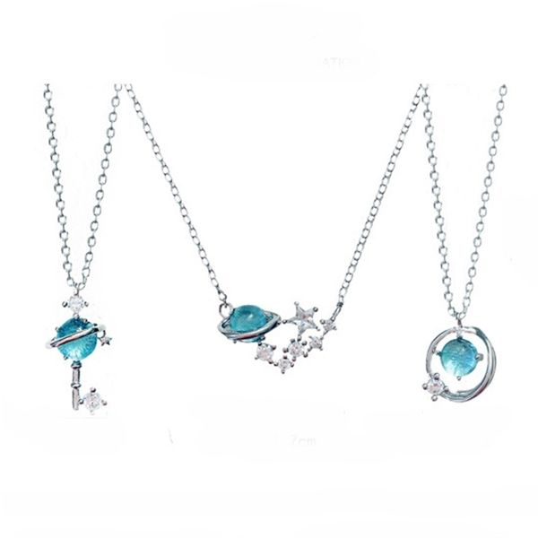 

japanese light luxury 925 blue star dream small fresh clavicle chain pure silver necklace female, Black