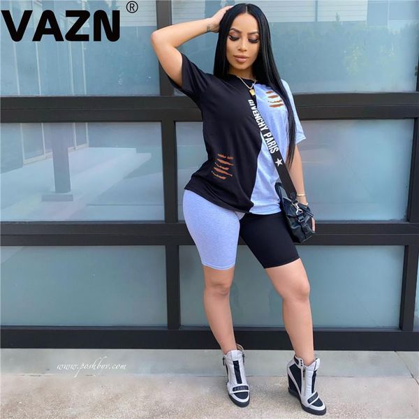 

summer lady 3 colors 2-piece mid set short sleeve o-neck hole tees mis pants patchwork casual sets two piece dress, White