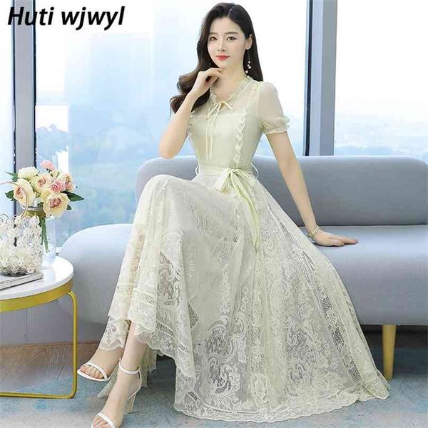 

vintage casual plua size midi sundress summer black boho chiffon beach maxi dresses elegant women party lace vestidos 210528, Black;gray