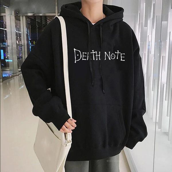 

men's hoodies & sweatshirts japan anime death note letter printed hoodie men harajuku cartoon simplicity graphic women korean long sle, Black