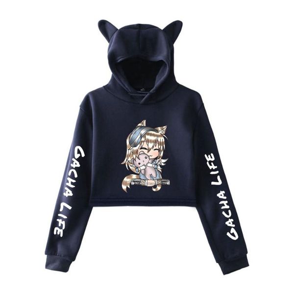 

men's hoodies & sweatshirts game gacha life crop cat ear hoodie women girl pullover kawaii harajuku tracksuit oversize hight quality cl, Black