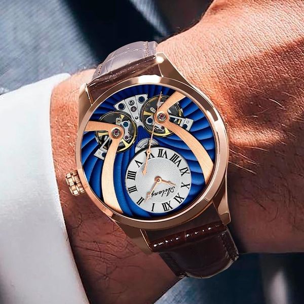 

wristwatches ailang 2021 men's watch fashion trend sports stainless steel double tourbillon luminous casual 8821, Slivery;brown