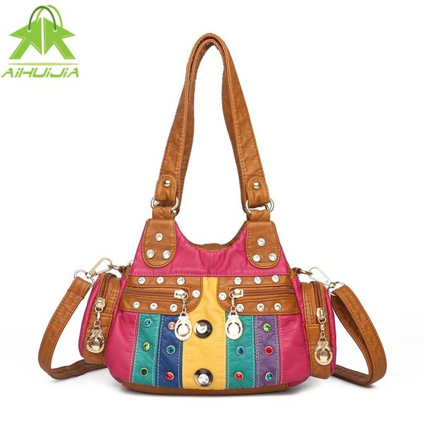 

evening bags fashion diamond vintage women handbags designers female shoulder soft pu leather color matching messenger bag