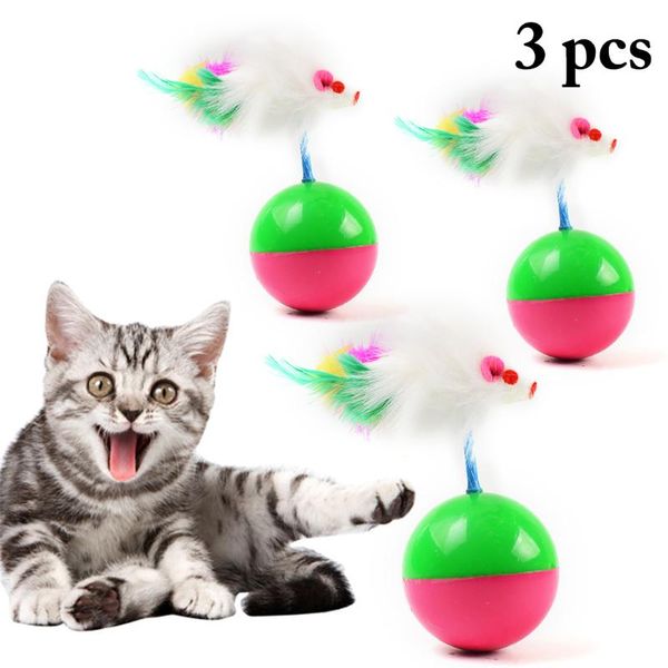 

cat toys 3pcs funny tumbler mouse fake feather training toy pet interactive supplies