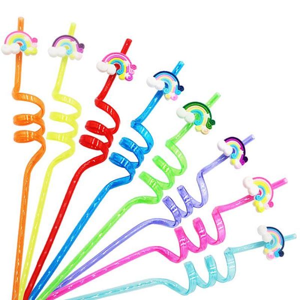 

drinking straws 24 pcs mixed color curve straw rainbow candy cartoon cocktail disposable milk drinkware bar party accessories