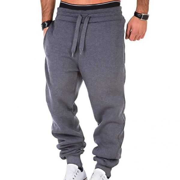 

men's pants ankle-length plush lined adjustable drawstring mid waist training trousers for camping, Black