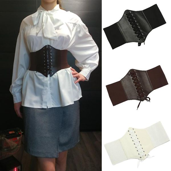 

belts ultra super wide tied waspie belt for dress elastic lace-up cinch pu leather high waist black corset women, Black;brown